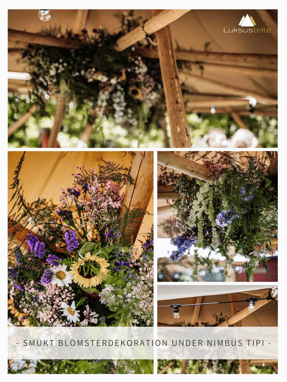 Blomsterdekoration til barnedåb i tipi